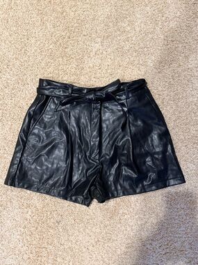 ASOS Black Faux Leather Paperbag Shorts with Belt
